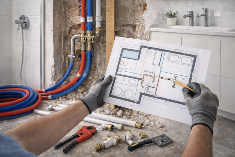 תכניות אינסטלציה בבחינה בעבודת שיפוץ