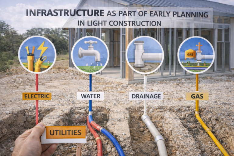 תשתית בבנייה התחלתית עם קווי מים, גז וחשמל